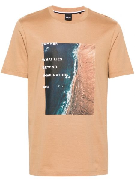 T-shirt en coton à imprimé Boss marron