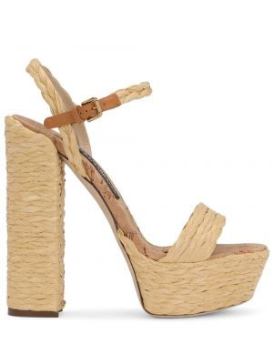 Sandále na podpätku na platforme Dolce & Gabbana béžová