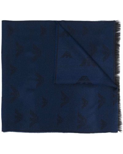 Bufanda con bordado con flecos Emporio Armani azul