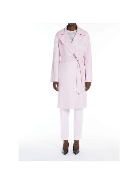 Jedwabny płaszcz wełniany z kaszmiru Max Mara różowy