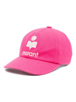 Памучна шапка с козирки бродирана Isabel Marant розово