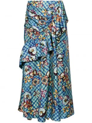Svilena suknja s cvjetnim printom s printom Ulla Johnson plava