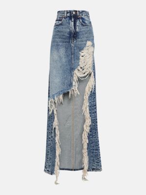 Spódnica jeansowa z przetarciami Vetements niebieska