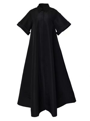 Шелковое платье-рубашка с драпировкой Carolina Herrera черное
