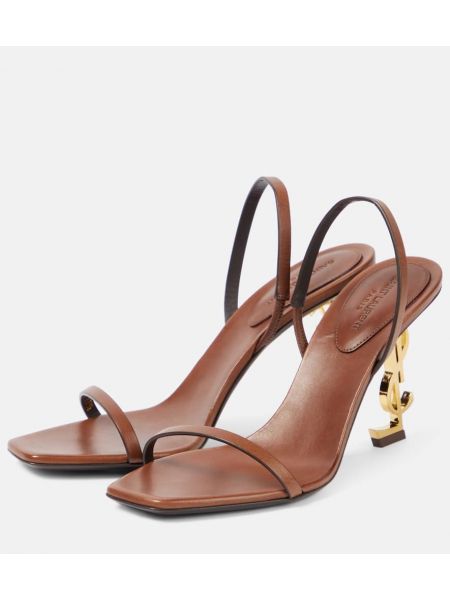 Kožené sandále s otvorenou pätou Saint Laurent hnedá