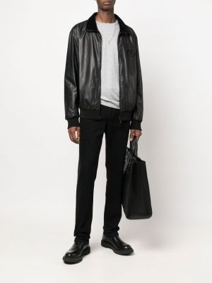 Kožená bunda Giorgio Armani černá