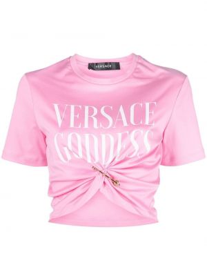 Rövid ujjú pamut póló nyomtatás Versace - rózsaszín