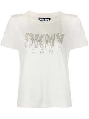 T-shirt con cristalli Dkny bianco