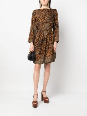 Raštuotas šilkinis suknele leopardinis Saint Laurent Pre-owned