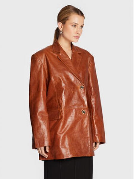 Шкіряна куртка вільного крою Remain коричнева