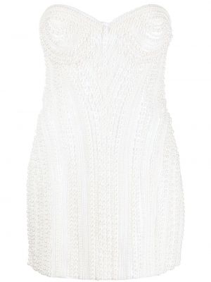 Коктейлна рокля с перли Retrofete бяло