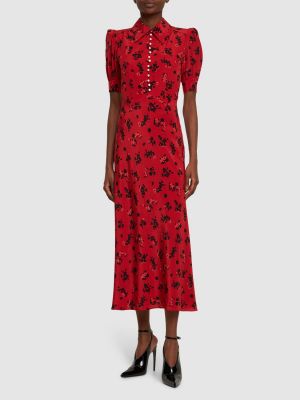 Hedvábné mini šaty s krátkými rukávy Alessandra Rich červené