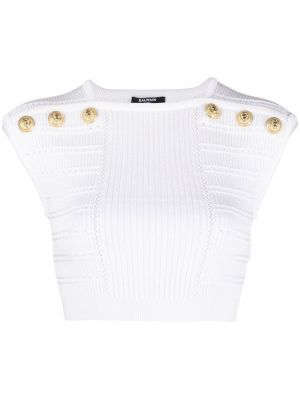 Crop top i stickad Balmain vit