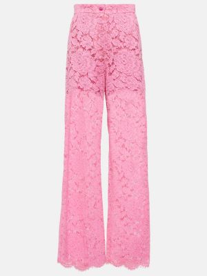 Krajkové rovné kalhoty s vysokým pasem relaxed fit Dolce&gabbana růžové