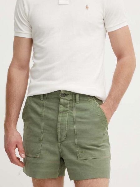 Pamučne kratke hlače od tkanine visoki struk Polo Ralph Lauren zelena