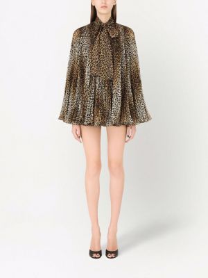 Sukienka mini z nadrukiem w panterkę plisowana Dolce And Gabbana
