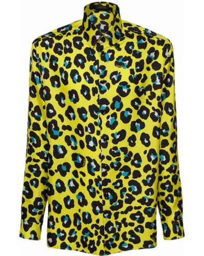 Hodvábna košeľa s potlačou s leopardím vzorom Versace