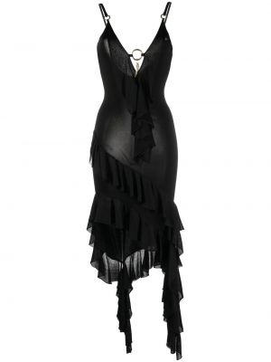 Асиметрична коктейлна рокля с волани Roberto Cavalli черно