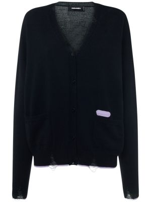 Sweter wełniany z przetarciami Dsquared2 czarny
