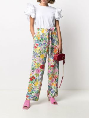 Pantalones rectos de flores con estampado Gucci blanco