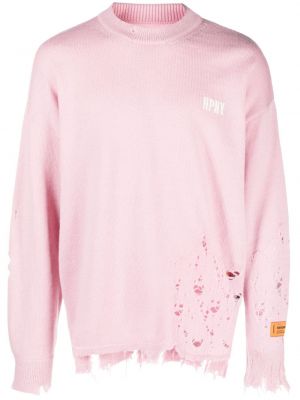 Вълнен пуловер бродиран с разкъсвания Heron Preston розово
