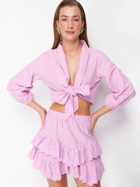 Μπλούζα από λυγαριά Trendyol ροζ
