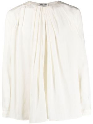 Svilena srajca z draperijo Saint Laurent bela