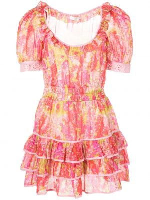 Sukienka mini z jedwabiu z falbanami Loveshackfancy
