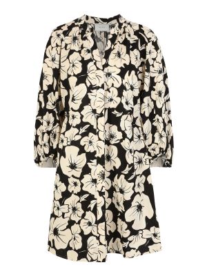 Kvetinové bavlnené priliehavé košeľové šaty Neo Noir - čierna