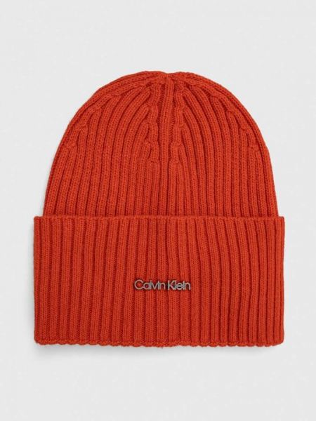 Шерстяная шапка Calvin Klein оранжевая