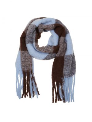Клетчатый шерстяной шарф с бахромой Selected Femme синий