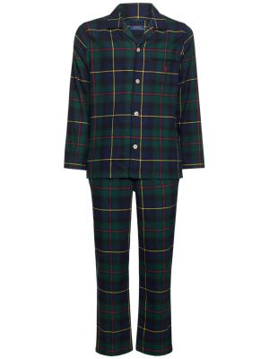 Kockás pamut pizsama Polo Ralph Lauren zöld