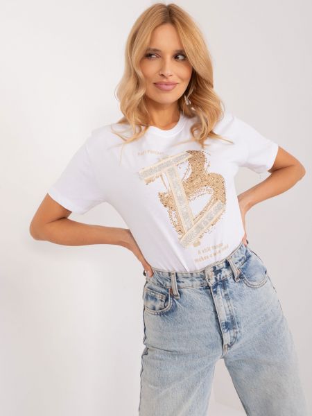 Bavlněné tričko s aplikacemi Fashionhunters bílé