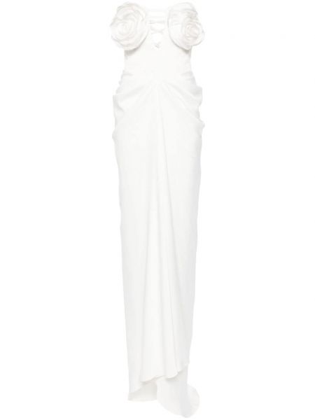 Robe de soirée à fleurs avec applique drapé Ana Radu blanc