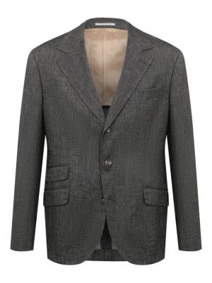 Хлопковый льняной пиджак Brunello Cucinelli серый