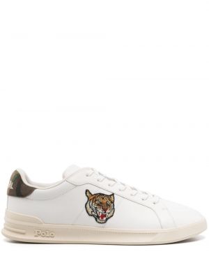 Sneakersy skórzane w tygrysie prążki Polo Ralph Lauren białe
