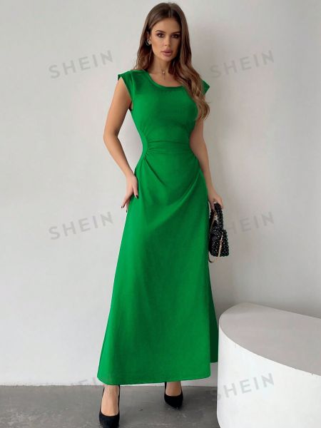 SHEIN Privé Платье с плиссированной талией и трапециевидным подолом зеленый
