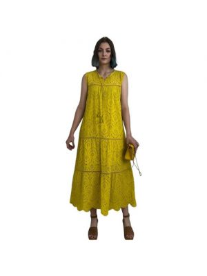 Желтое хлопковое длинное платье Made In Italy
