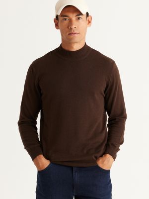 Kokvilnas džemperis ar augstu apkakli Altinyildiz Classics brūns