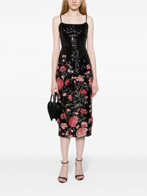 Květinové midi šaty Marchesa Notte černé