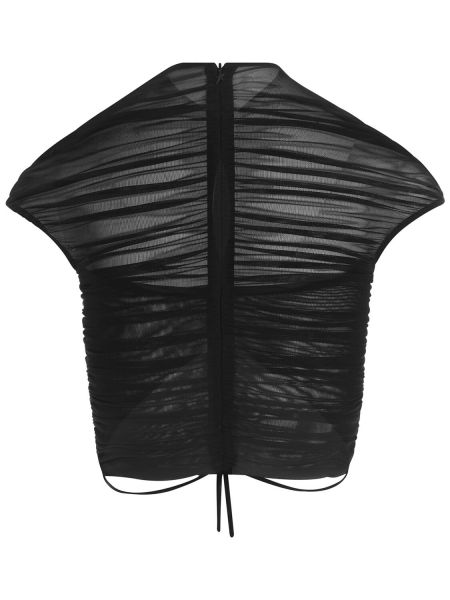 Crop top cu mâneci scurte plasă Mugler negru