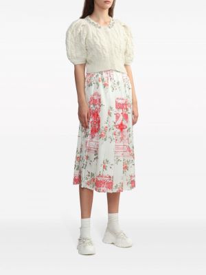 Plisované květinové midi sukně s potiskem Simone Rocha bílé