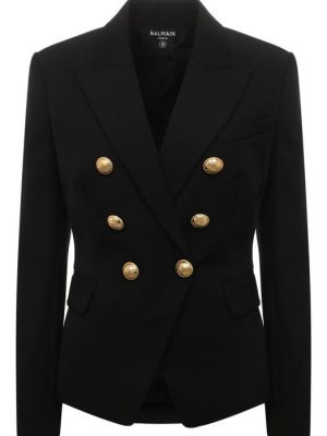 Черный шерстяной пиджак Balmain