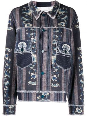 Denim jakna s cvetličnim vzorcem s potiskom Pierre-louis Mascia modra