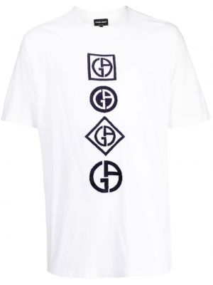Тениска бродирана с принт Giorgio Armani бяло