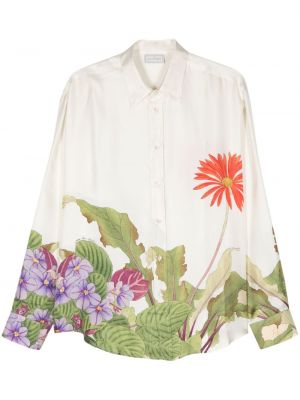 Chemise en soie à fleurs à imprimé Pierre-louis Mascia blanc