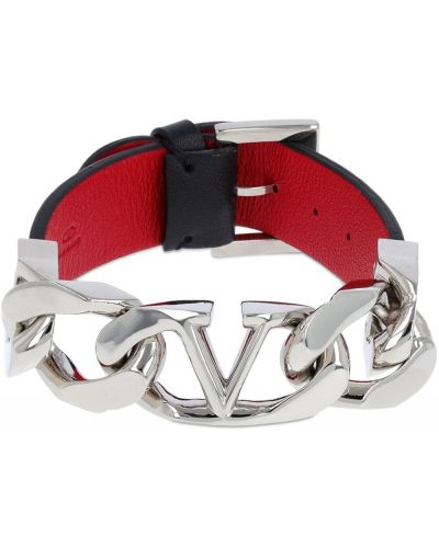 Bracelet en cuir Valentino Garavani argenté