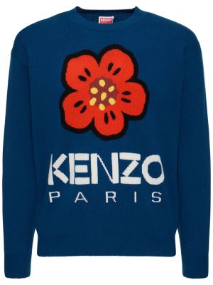 Вълнен пуловер Kenzo Paris синьо