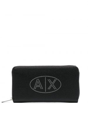 Peňaženka na zips s cvočkami Armani Exchange čierna