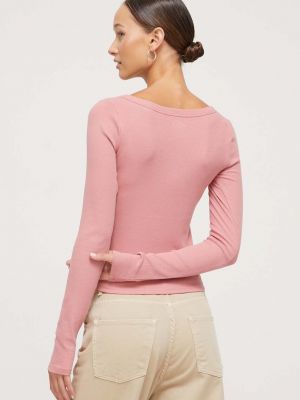 Tričko s dlouhým rukávem s dlouhými rukávy Hollister Co. růžové